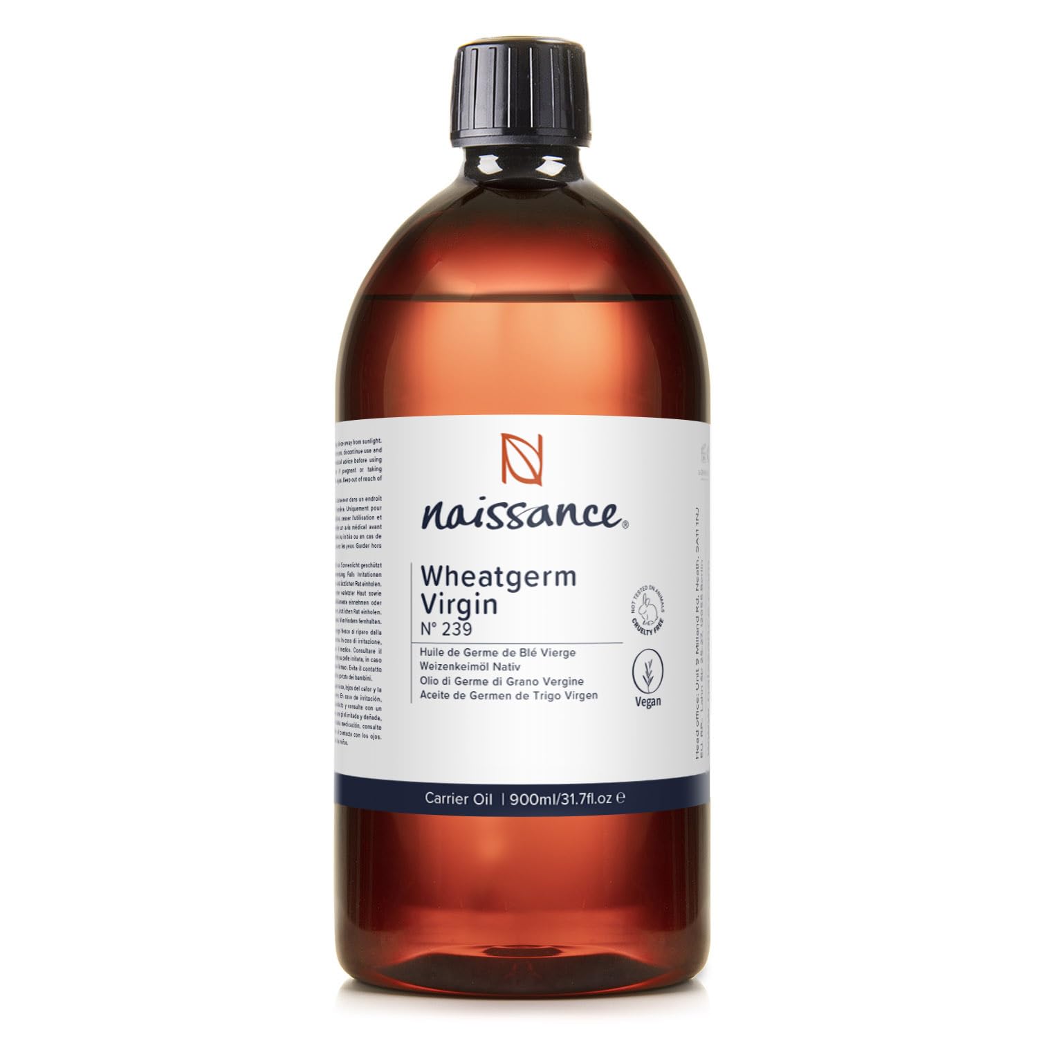 Naissance Virgin Wheatgerm Oil (no. 239) - 900 ml - Pure, Natural, for Skin, Hair, Body, Massage and Homemade Blends
