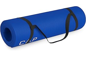 CAP Barbell High Density Exercise Yoga Mat with strap, 68"x24"x1/2" - Blue