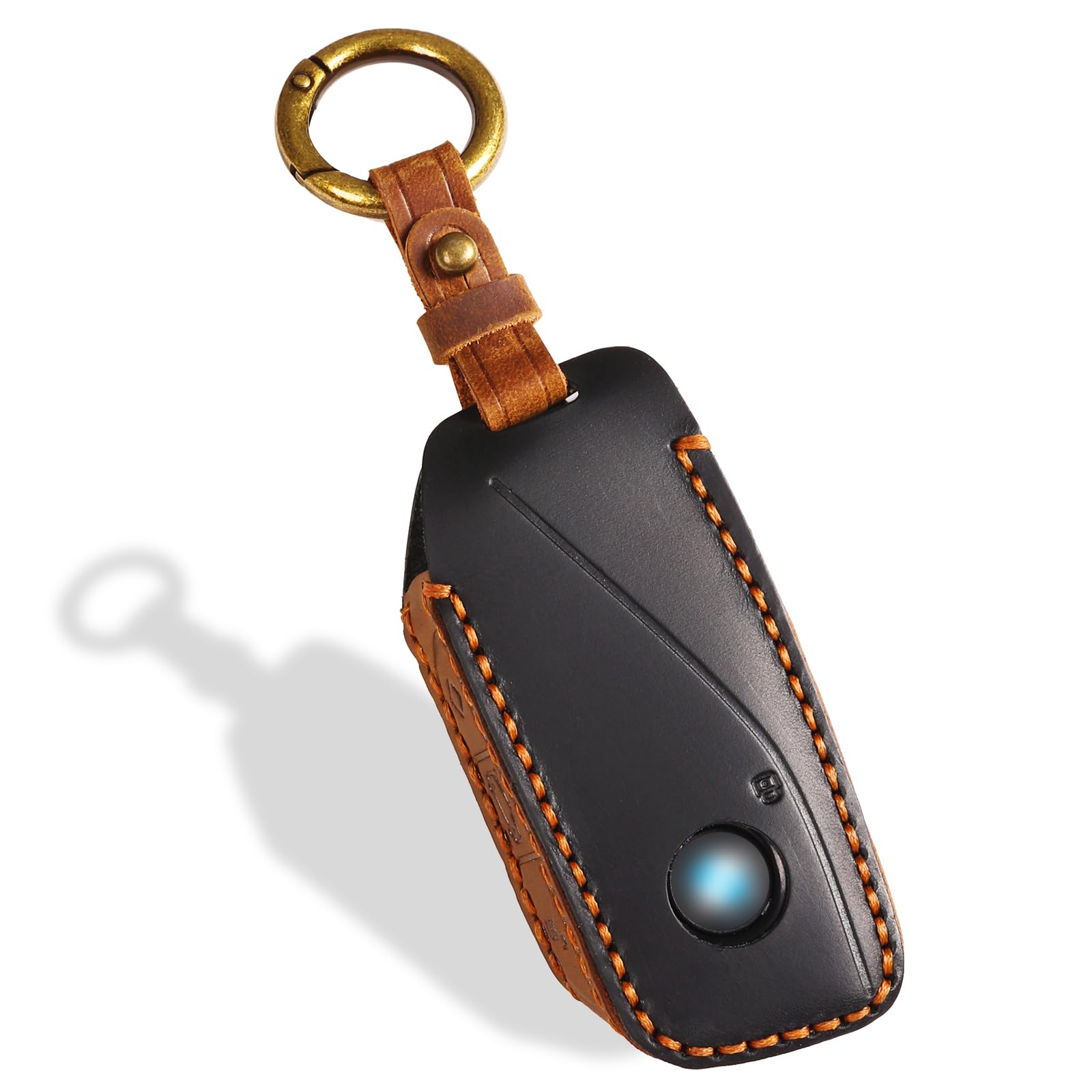 Photo 1 of OLLEN Screws-Free Genuine Leather Key Fob Cover Fit for BMW 2023-2025~up New 5/7 Series 740i 760i X1 X2 X3 X5 X6 X7 XM IX IX3 I5 I7 etc, with Key Ring, Black