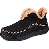 Wishcotton Men's Moccasin Bootie Slippers With Cozy Memory Foam, Winter Warm Fuzzy Indoor Outdoor House Shoes