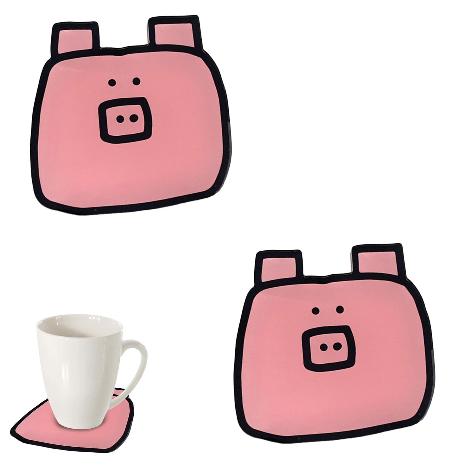 Photo 1 of 2 Pcs Acrylic Colorful Cute Coasters, Heat-Resistant, Non-Slip Drink Mats for Coffee, Tea, and Wine Glasses, Perfect Home Decor (Pig)