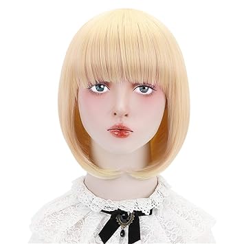 Amazon Com 12 Short Straight Bob Wig With Bangs Synthetic Hair