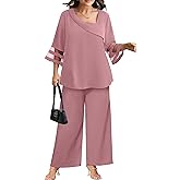 AOVDE Plus Size Pant Suits 2 Piece Casual Dressy Pantsuits Mesh Panel Bell Sleeve Outfits for Women Evening Dinner Party
