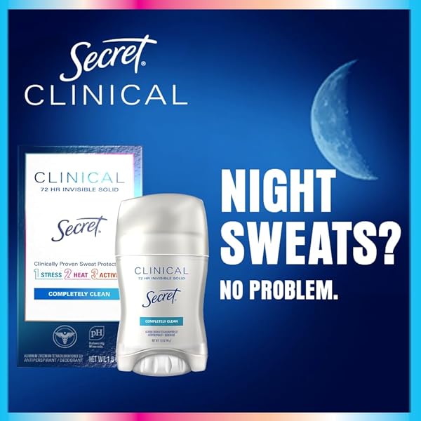 SECRET CLINICAL STRENGTH ANTIPERSPIRANT DEODORANT FOR WOMEN, STRESS RESPONSE, 3X STRESS PROTECTION, 72HR SWEAT & ODOR PROTECTION, PH BALANCING MINERALS, INVISIBLE SOLID, 2.6 OZ