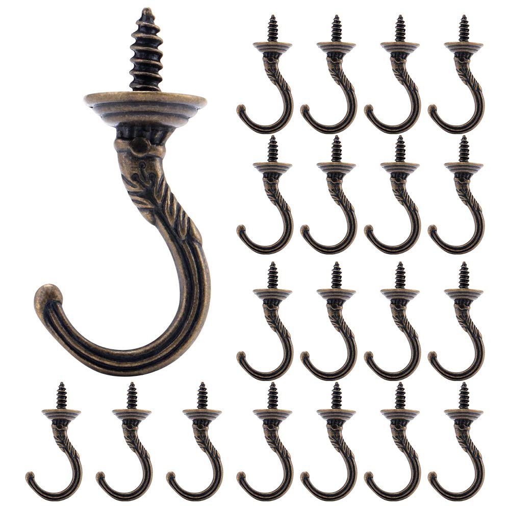 NB 20PCS Vintage Wall Ceiling Screw Hooks, Screw in Ceiling Hooks Hanger Cup Hooks for Garden Kitchen Utensils(Bronze)