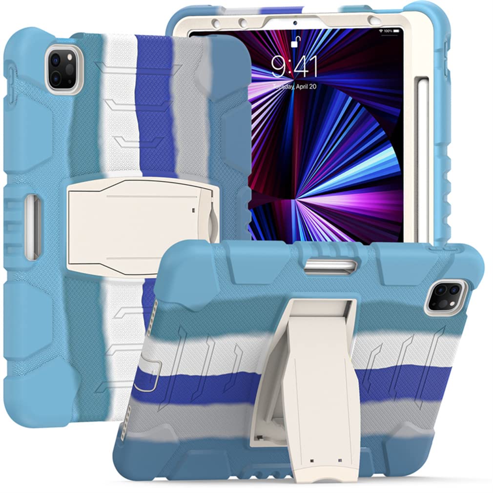 Case for iPad Pro 12.9 Inch 2021/2020/ 2018(5/4/ 3 Generation) with Pencil Holder, Robust Shockproof Protective Case with Concealed Bracket, Dazzling Blue โ image 1
