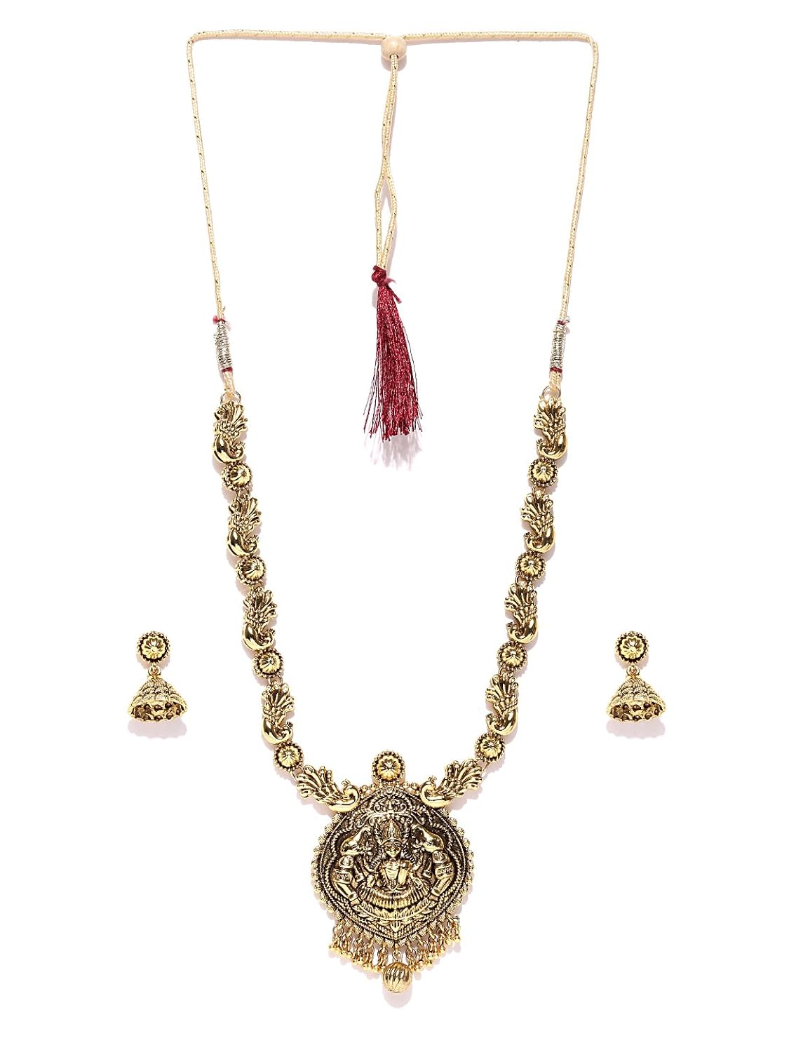 zaveri pearls goddess shilp shastra haram antique necklace set-zpfk4128