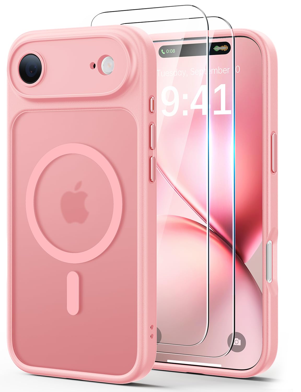 JJL for iPhone Air Case with 2 Pack Screen Protectors, Compatible with MagSafe, Full Camera Protection, Slim Translucent Matte Magnetic Phone Cover for iPhone 17 Air, Pink