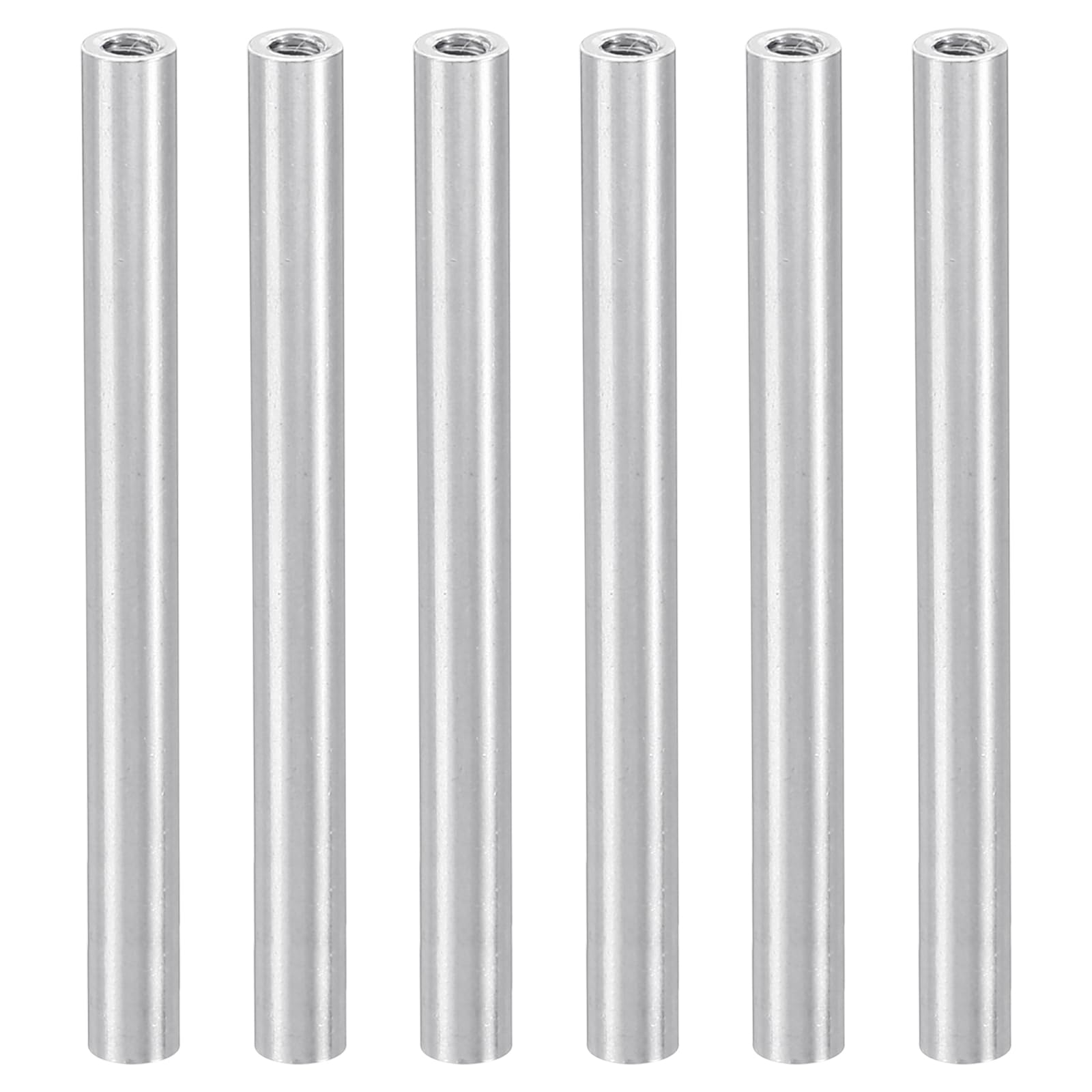 PATIKIL 6pcs M3 Metal Threaded Standoff Spacer Nuts, Round Aluminum Spacers Female Coupling Screws, 1/8" ID x 3/16" OD, Silver 3x5x60mm