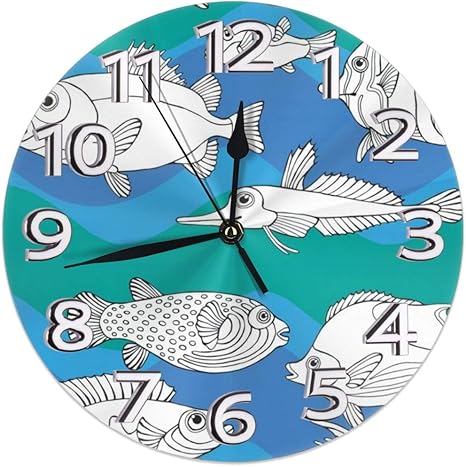 Amazon Co Jp 掛け時計 壁掛け時計 水のパターン魚 おしゃれ 置き時計 連続秒針 静音 インテリア フレームレス 二重使用 部屋の装飾 ホーム キッチン プレゼントオススメ ホーム キッチン