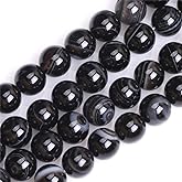 HAAMIIQII 45pcs 8mm Natural Black Striped Agate Stone Beads Round Loose Gemstone Beads for Jewelry Making Strand 15 Inch