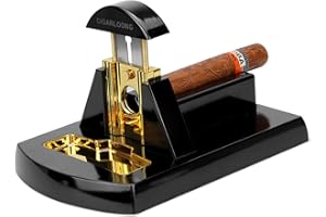 Hancigar Cigar Cutter Classic Stainless Steel Sharp Blade Table Top Cigar Guillotine Smoking Ash Tray Luxury Gifts for Men, Black