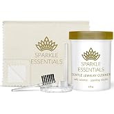Gentle Jewelry Cleaner Solution Kit: Gold, Sterling Silver, Diamond, Turquoise, Pearl, Earrings, Engagement or Wedding Ring, Fine &amp; Fashion Jewlery, Cleaning Solution, Polishing Cloth, Dipper &amp; Brush