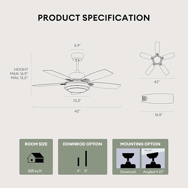 FANBLISS 42 INCH NICKEL CEILING FANS WITH LIGHTS AND REMOTE CONTROL FOR BEDROOM, MODERN CEILING FAN WITH QUIET REVERSIBLE DC MOTOR, 3CCT, DIMMABLE, LED FOR LIVING ROOM, PATIO, INDOOR AND OUTDOOR
