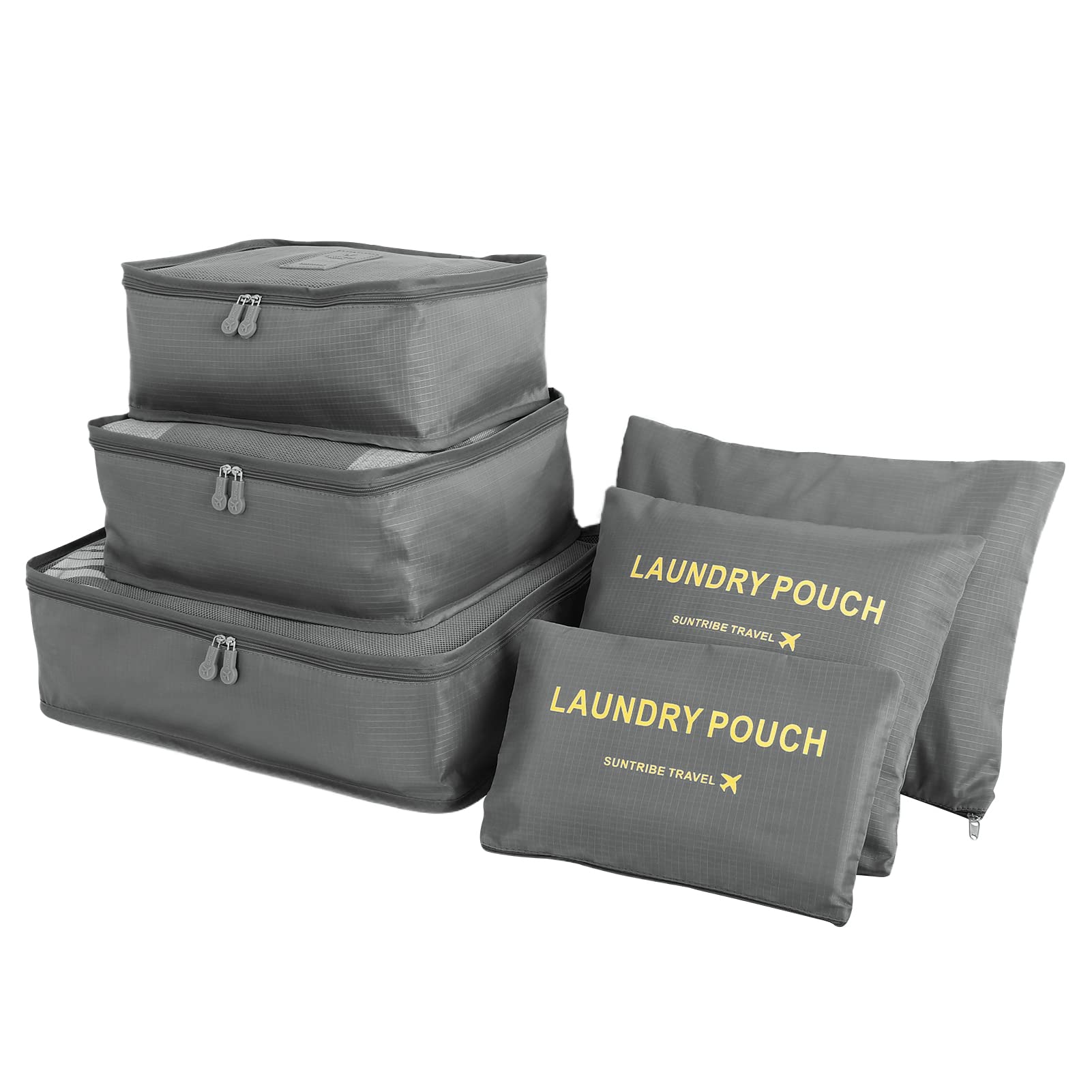 Teynewer 6PCS Travel Organiser Packing Bags Packing Cubes Set Durable Luggage Organisers Suitcase Storage Bags Compression Pouches for Travel Accessories, Grey