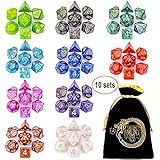 CiaraQ Polyhedral Dice Set with a Big Black Drawstring Pouch, 10 Complete Dice Setsï¼ˆ70 Piecesï¼‰ of D4 D6 D8 D10 D% D12 D20 Compatible with Dungeons and Dragons DND RPG MTG Table Games