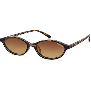 COASION Polarized Oval 90s Sunglasses for Women, Y2K Retro Trendy Small Skinny Vintage Cat Eye Sunnies,UV400 Protection