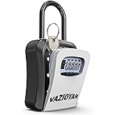 Vazioyar Key Lock Box for Outside, Portable Waterproof Wall Mounted Changeable 4-Digit Combination Key Storage Lockbox, 5 Keys Capacity Key (With Shackles)