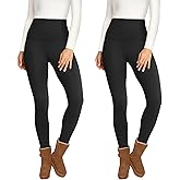 2 Pack Fleece Lined Leggings for Women - Thermal Winter Warm Tights Tummy Control High Waisted Workout Yoga Pants