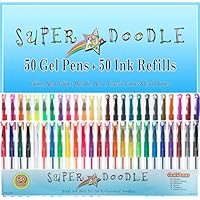 Super Doodle 100 Variety Gel Pen Coloring Set- Includes 50 Unique Color Gel Pens + 50 Matching Refills + NEW Gift Box (Brown Earth Tones, Glitter, Metallic, Neon, and Classic Colors)