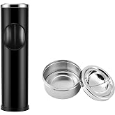 Anfrere Standing Ashtray Outdoor for Patio, Large &amp; Tall Outside Ash Tray for Cigarette Butt Receptacle Disposal, Commercial Metal Smokers Cigar Ash Tray Container with Lid and Trash Can, D01BK