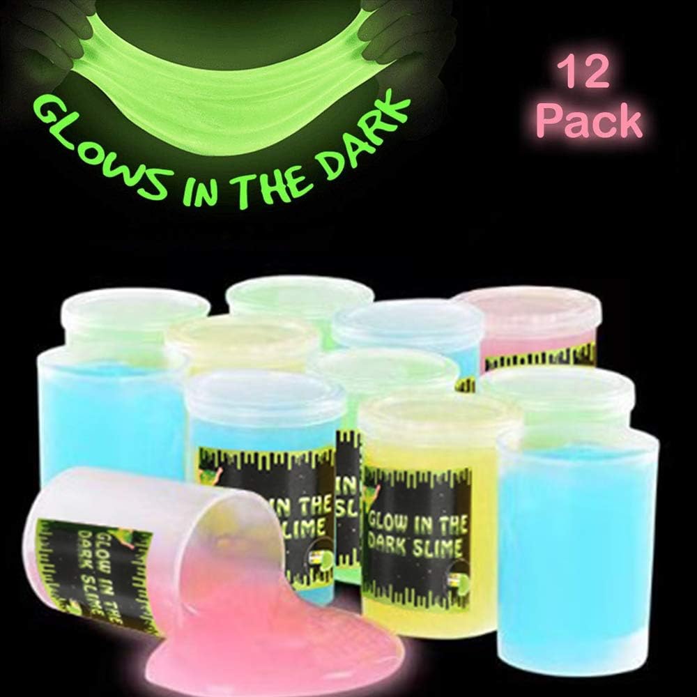 Glow in The Dark Slime 12 Pack- Assorted Neon Colors - Blue, Orange, Green and Yellow for Kids, Glossy Putty Slime, Birthday Gifts for Girls and Boys