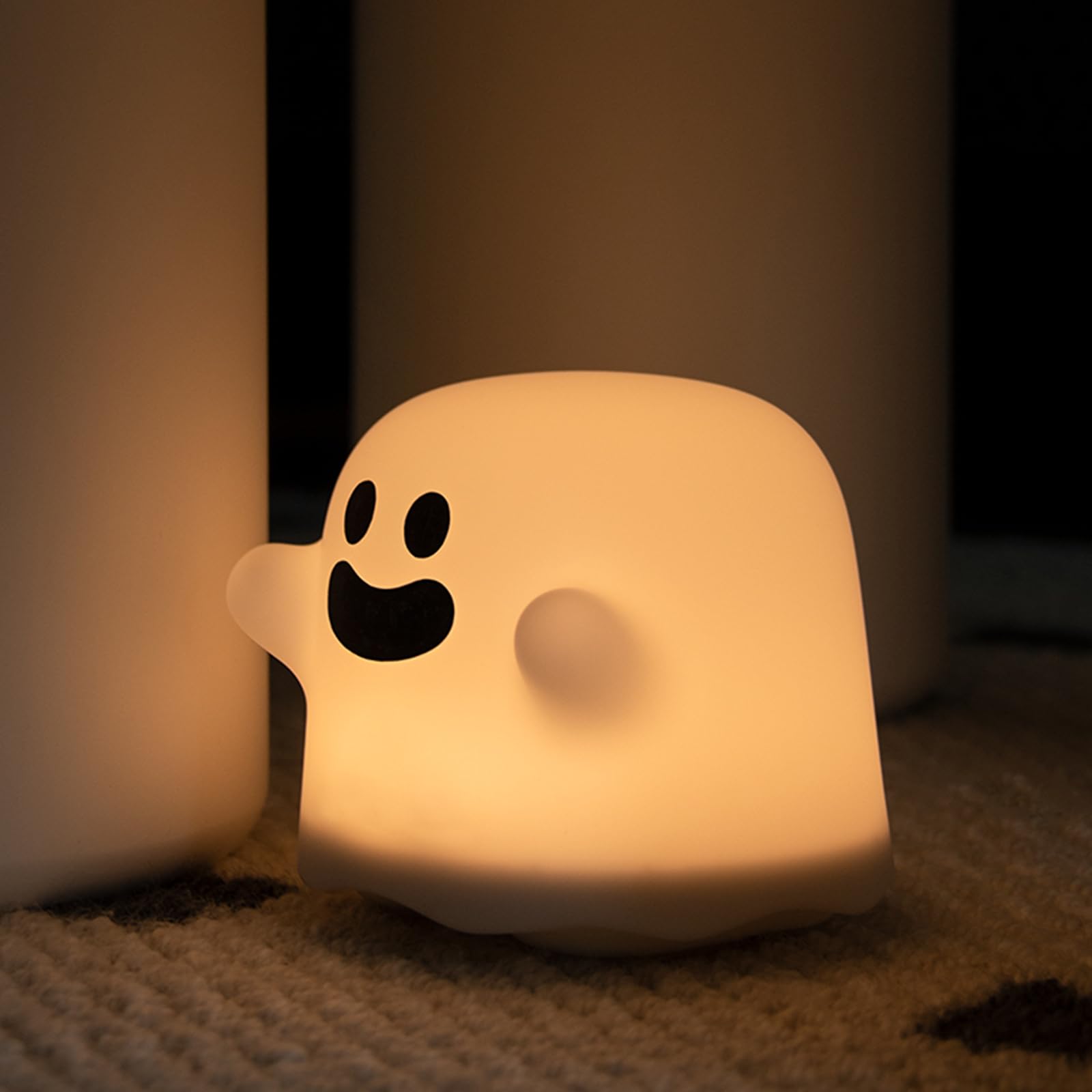 KPLFI Night Light Kids Ghost Night Light Desktop Silicone Ambient Light 30 Minutes Timer USB Rechargeable Night Light Home Bedroom Warm Light Night Lamp Christmas Gifts for Kids (Laugh)