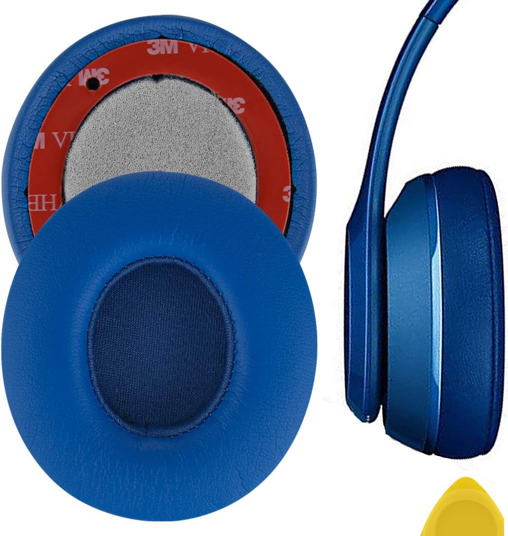 Geekria Replacement Ear Pads Compatible with Beats Solo 2 Wireless (B0534) (Not Compatible with Beats Solo2 Wired) On-Ear Headphones Ear Cushions (Blue)
