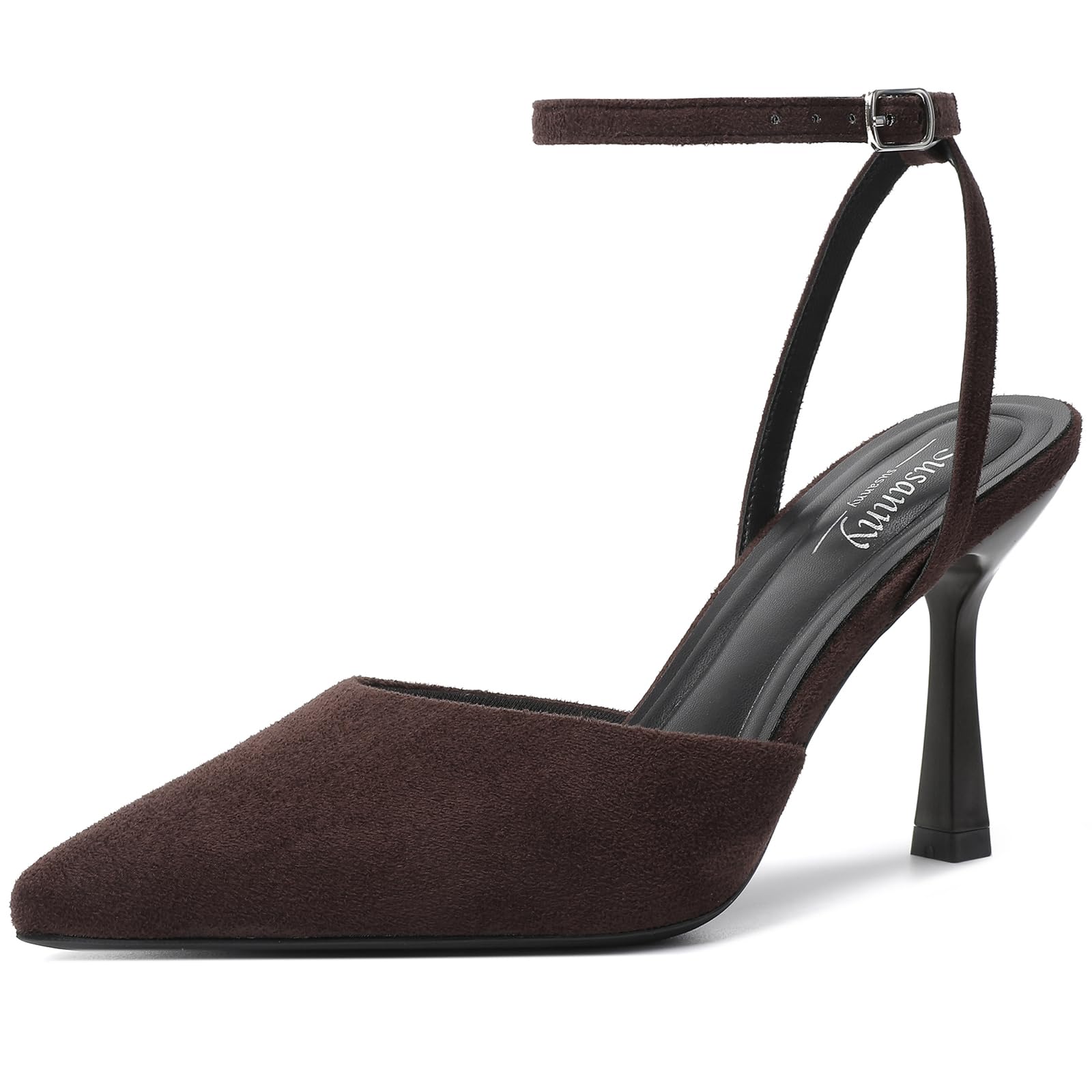 Photo 1 of Susanny Dark Brown Heels for Women Closed Toe Heeled Suede Pointed Ankle Strap Dress Stiletto High Brown Heels Sexy Pumps Wedding Bride Guest Party Evening Prom Formal Comfortable Dressy Shoes 8.5