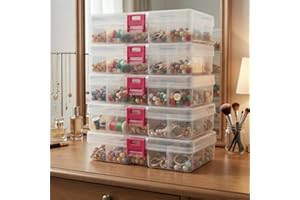 5pcs Plastic Clear Storage Boxes, Waterproof & Stackable with Lids Organizer Bins for Beads,Jewelry,Craft & Small Parts(pink)