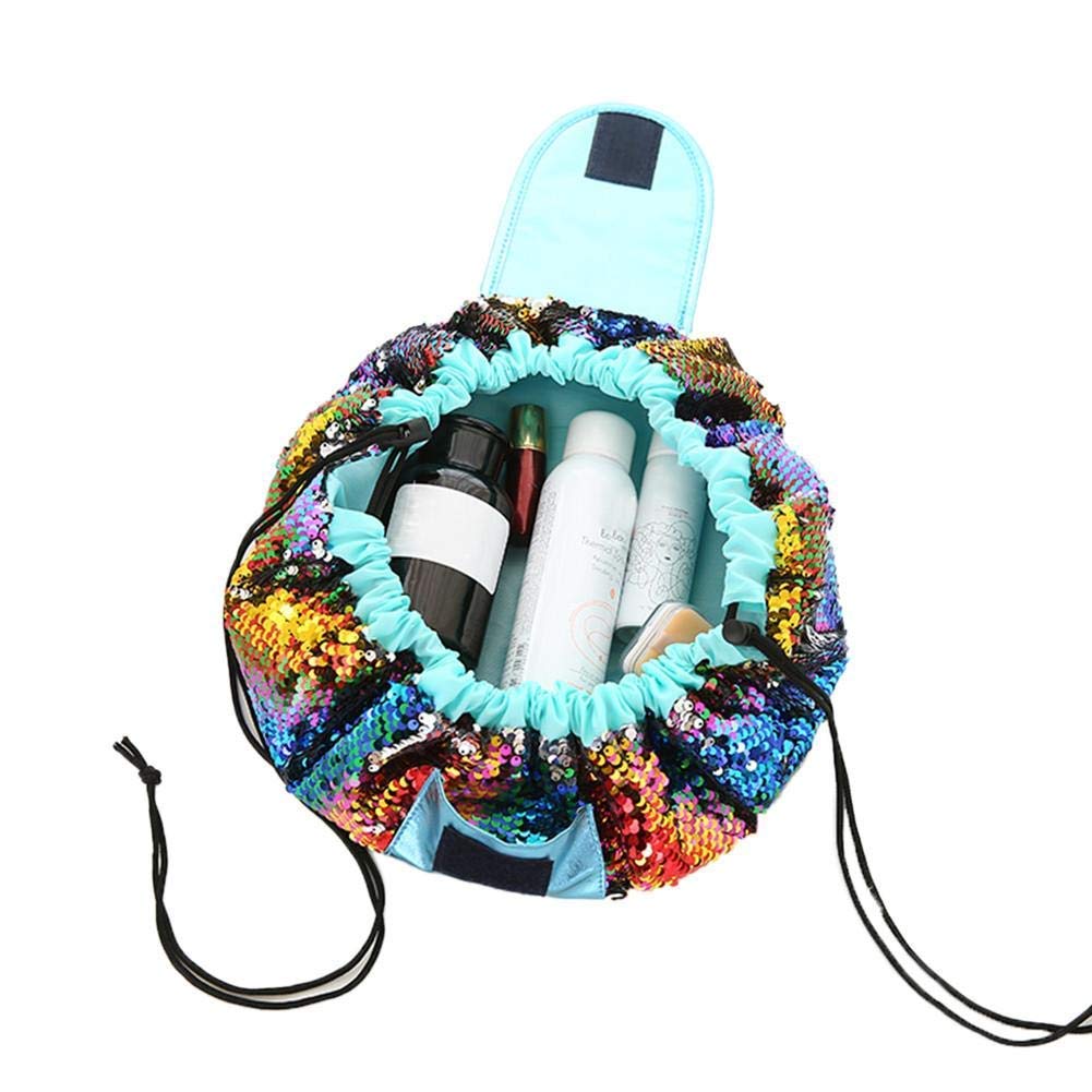 Fanovo Unicorn Lazy Drawstring Cosmetic Bag - Unicorn Makeup Bag,Waterproof Travel Bag Drawstring Makeup Bag Magic Toiletry Bag for Women+ 1 PC Cute Unicorn Ring (Sequin Rainbow)