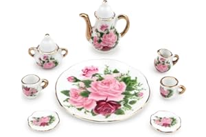 Dollhouse 1:6 Porcelain Tea Cup Sets 8 Pcs Set Miniature Ceramics Dollhouse Accessories Flower Pattern Teapot Platter Dish Se
