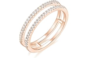 Mameloly Wedding Bands for Women Dainty CZ Cubic Zirconia Half Eternity Stackable Engagement Enhancer Guard Double Ring Size 