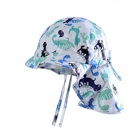 iisport Baby Schirmmütze mit Nackenschutz, Jungen Sonnenhut Kinder Dinosaurier Sommermütze mit Kinnband, UV-Schutz UPF 30+/ K