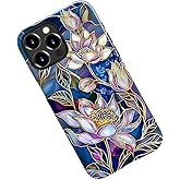 Case for iPhone 15 Pro Max,Stained Glass Lotus Flowers Gold Purple Phone Case Military-Grade Drop Protection Cover for Women Girl - Glossy
