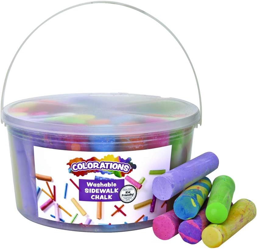 Colorations Washable Sidewalk Chalk, 50 Pieces, 4 Inches x 1 Inch, Arts & Crafts, Outdoor Play, Screen-Free, Creativity, Drawing, Hopscotch, Easy to Grip, Colors & Patterns (Item # Sidewalk)
