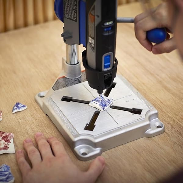 DREMEL DRILL PRESS ROTARY TOOL WORKSTATION STAND WITH WRENCH – MINI PORTABLE PRESS & TOOL HOLDER – 2 INCH DEPTH- IDEAL FOR DRILLING PERPENDICULAR AND ANGLED HOLES – 220-01