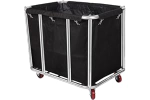 LORQING 12 Bushels Laundry Cart Commercial/Home,Heavy Duty Large Stainless Steel Rolling Laundry Basket with Wheels，for Laundry Organizer and Storage,260LBS Load (12 Bushels - Black - 8 Tubes)