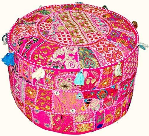 Traditional India Indian Vintage Patchwork Ottoman Pouf Cover 13X18''