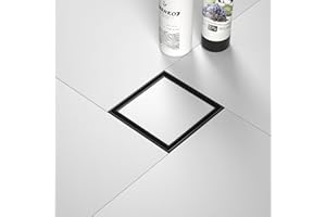 Bernkot Square Shower Drain 4", Matte Black Floor Drain with Tiled Insert Grate & Hair Strainer, 304 Stainless Steel Bathroom 2-in-1 Tiled in Drain, CUPC Certified (Matte Black, 4'')