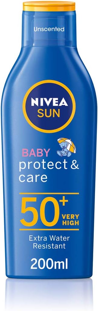 NIVEA SUN Baby Suncream Lotion SPF 50+ Protect & Moisture (200ml), Suncream for Very Delicate Skin with SPF50