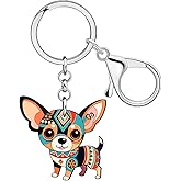 DOWAY Acrylic Bohemian Chihuahua Dog Keychain Accessories Boho Chihuahua Gifts for Women Dog Lovers Purse Bag Key Chain Charm