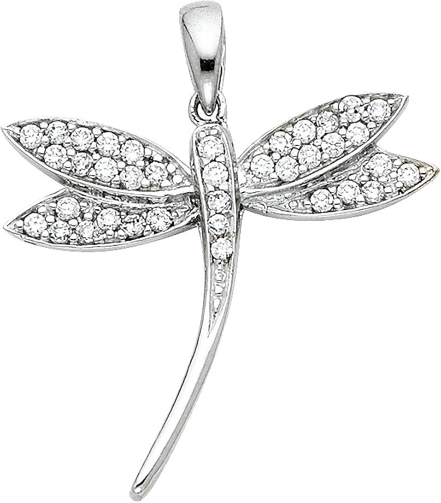 14ct White Gold CZ Cubic Zirconia Simulated Diamond Dragonfly Pendant
