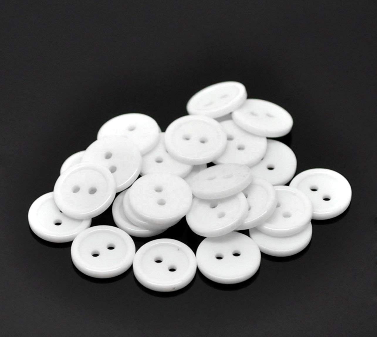 400 x White Round Ridge 2 Hole Resin 15mm Buttons. for Sewing/Knitting Clothes, Scrapbook Art — image 1