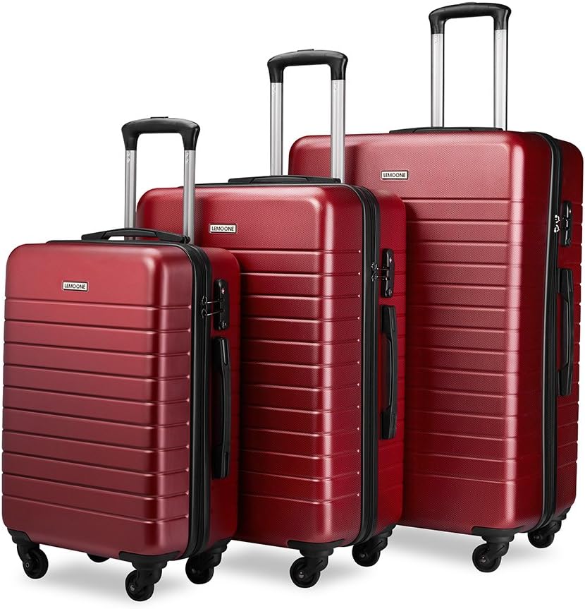 Luggage Set Spinner Hard Shell Suitcase Lightweight Luggage - 3 Piece - Galaxy (Red)