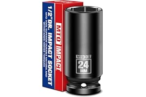 MTO 1/2" Drive 24mm Deep Impact Socket, 6-Point Metric Socket for Automotive Maintaince, CR-V Steel Meets ANSI Standards