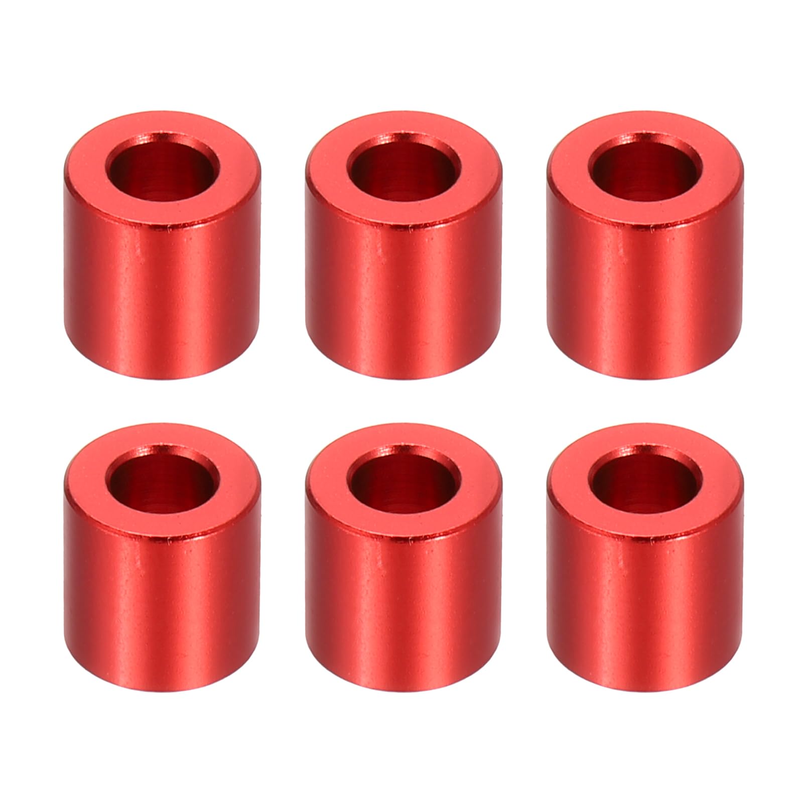 PATIKIL M5 Aluminum Spacers, 6 Pcs Metal Spacers Aluminum 5.2mm ID x 10mm OD x 10mm L Aluminum Spacer Screw Standoff Round for 1/5" or M5 Screw Bolts,Red