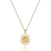 GZJGO Sun Pendant Necklace for Women, 14K Gold Plated Dainty Sun Necklace Cute Minimalist Diamond Necklace Jewelry Gifts for Women