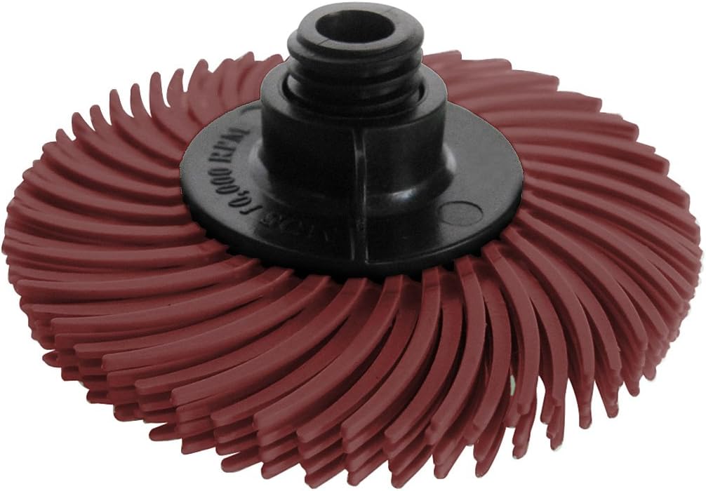 JoolTool 3M Scotch-Brite Maroon Radial Bristle Brush Assembled with Plastic Tapered Mandrel Hub, 6 Ply, 3" Diameter, Grit 220