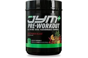 JYM Supplement Science Pre JYM Plus Fruit Punch Pre-Workout Powder, Amino Nitrates, Creatine, Betaine, Nootropics, BCAA’s, for Men & Women, 30 Servings